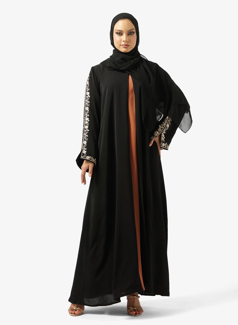 hayas closet Black Embroidered Abaya With Sheila - Image 1